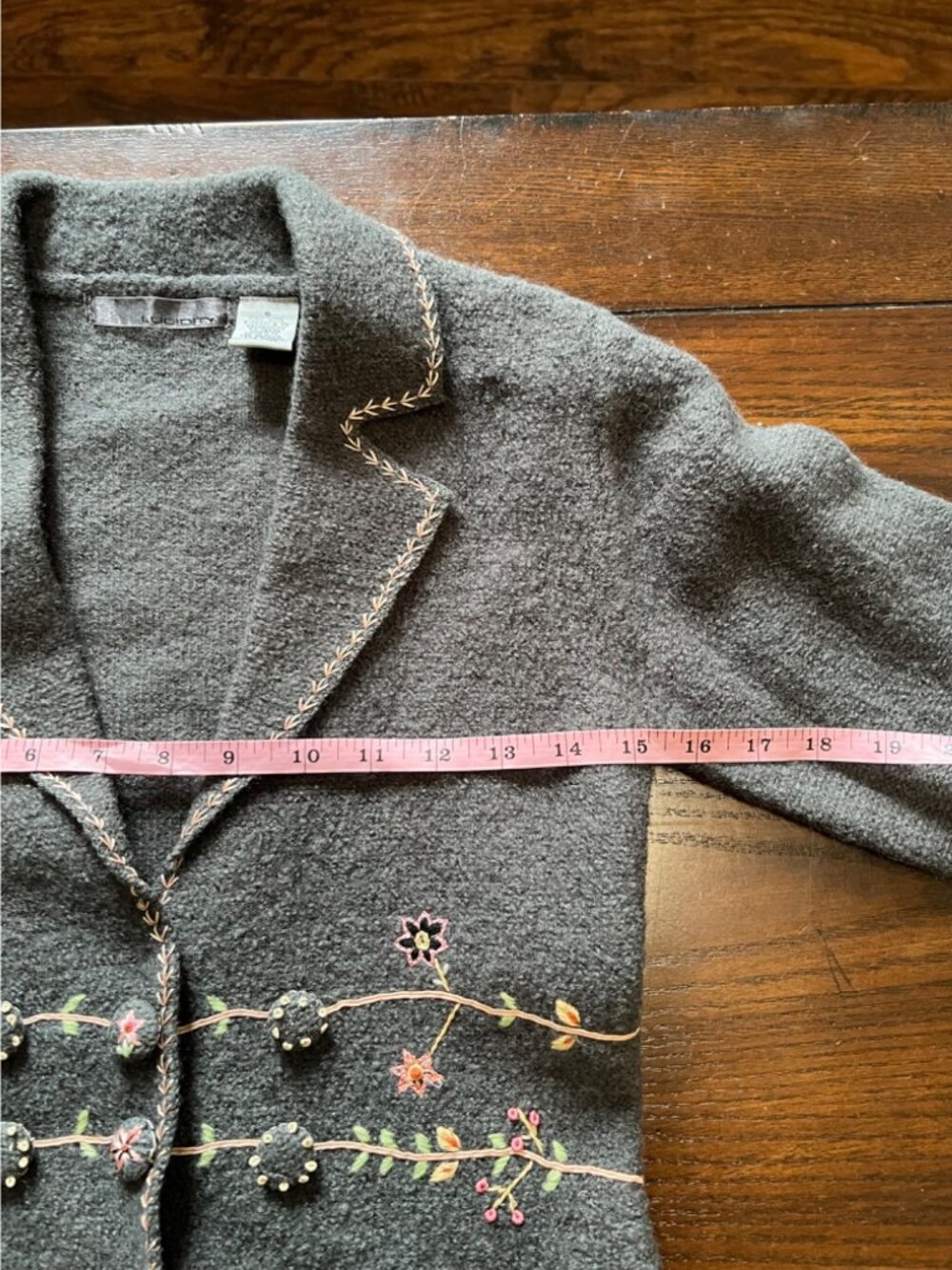 Lucidity Wool Blazer Grey Floral Embroidered Snap Button Pockets Boho Fairy S - Picture 8 of 11